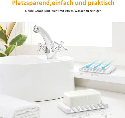 Seifenschale Silikon 2er Set Rutschfest Weiß für Badezimmer