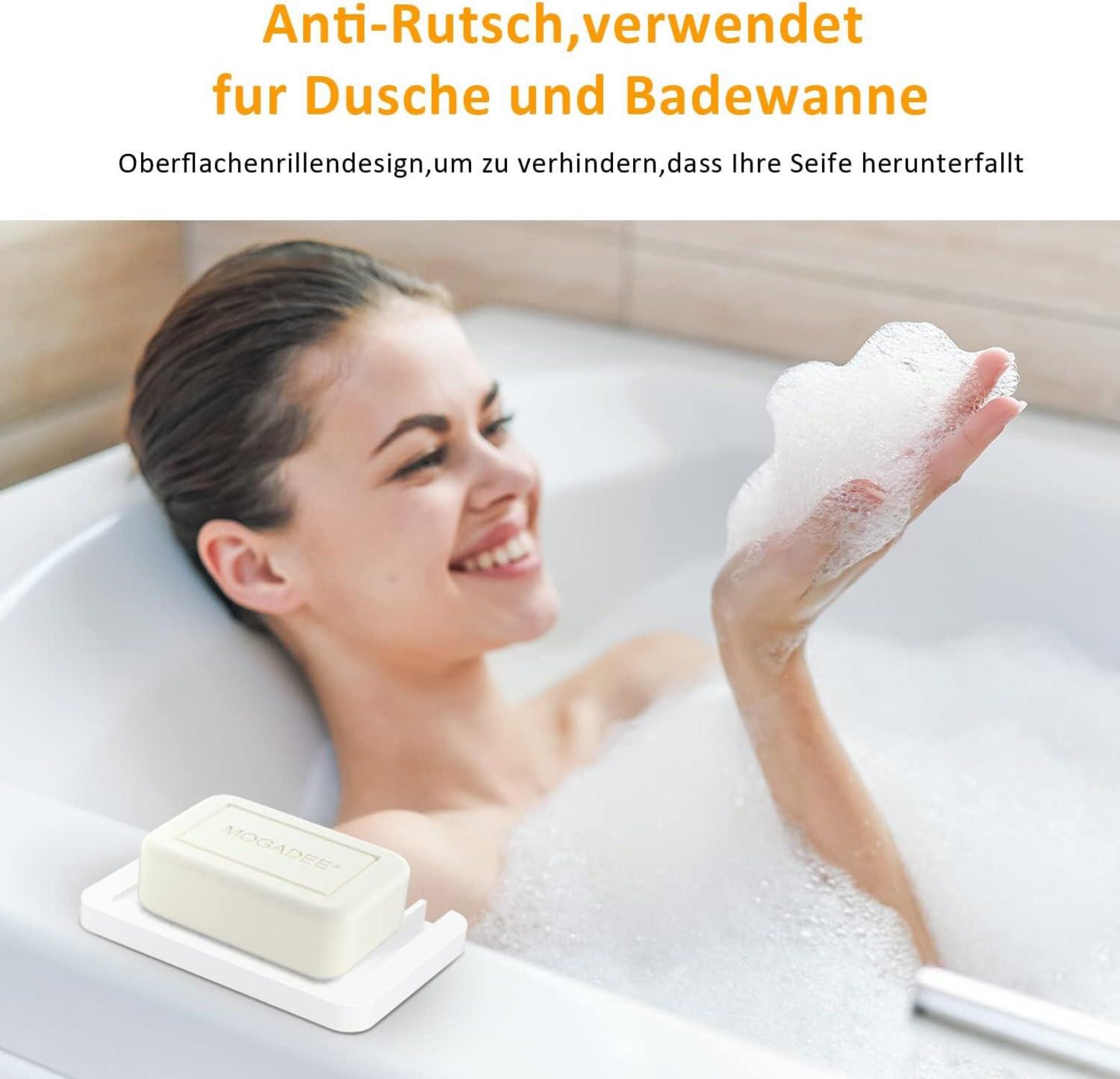 2er Set Weiße Silikon Seifenschalen mit Ablauf - Rutschfestes Design, für Badezimmer und Küche