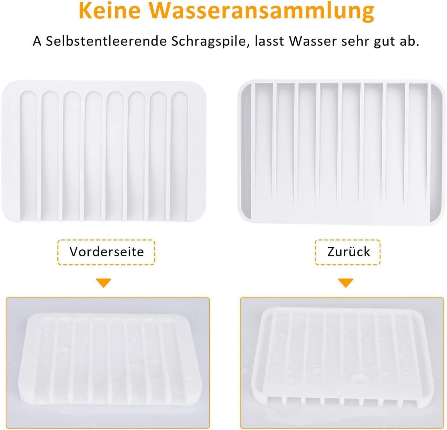2er Set Weiße Silikon Seifenschale mit Ablauf für Badezimmer Dusche Rutschfrei