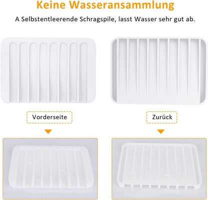 2er Set Weiße Silikon Seifenschale mit Ablauf für Badezimmer Dusche Rutschfrei