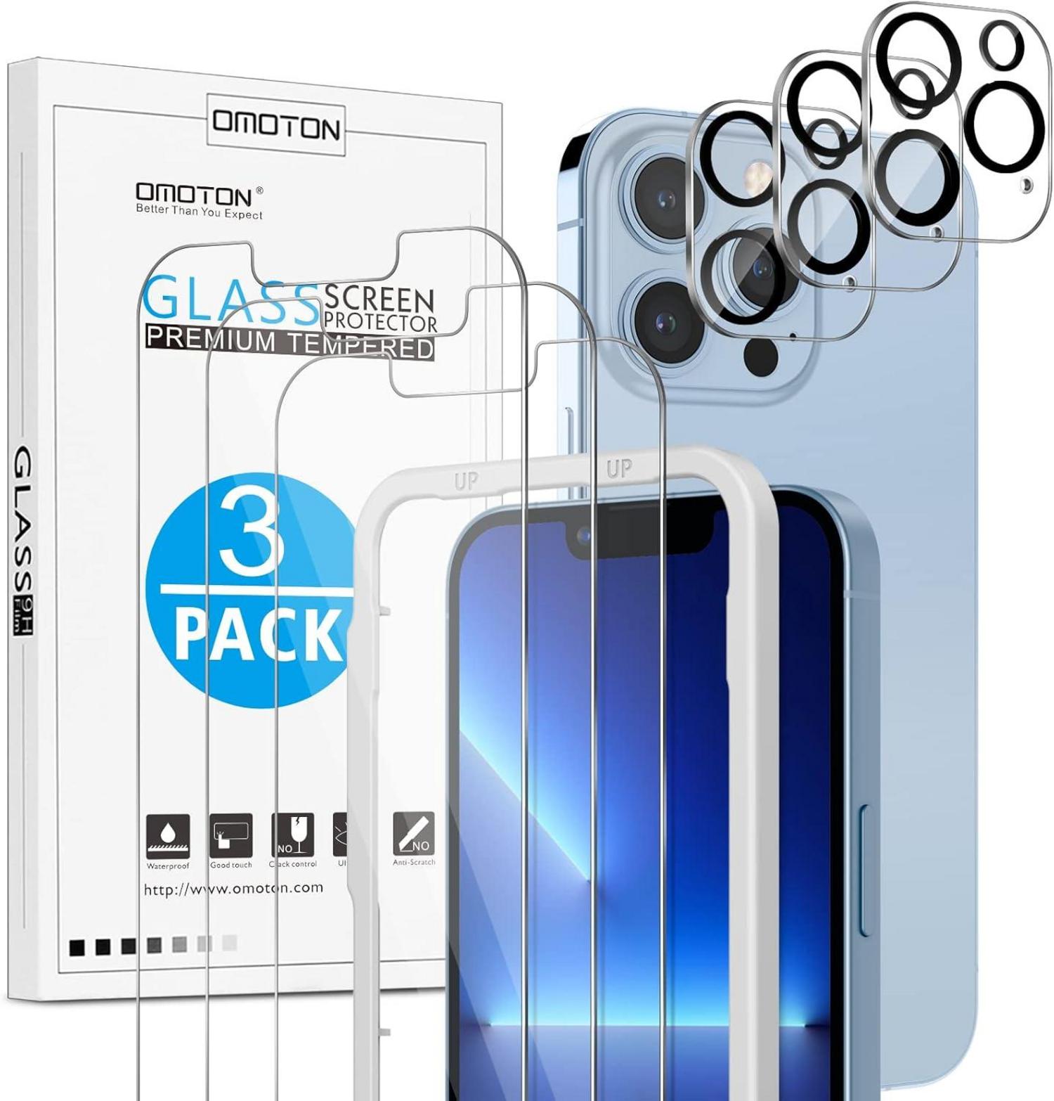 Panzer Schutzglas mit Rahmen-Installationshilfe für iPhone 13 Pro, 3+3