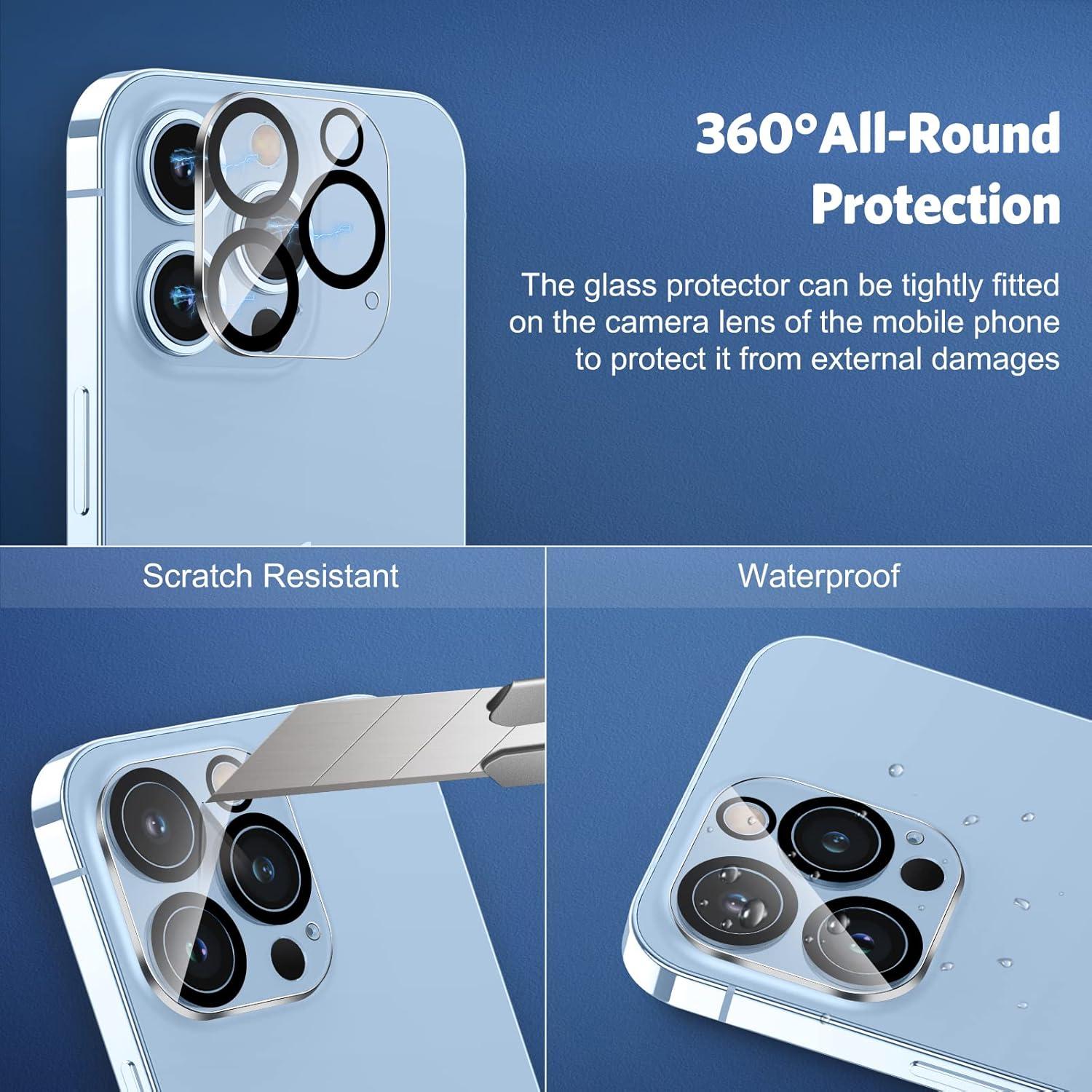 Schutzglas für iPhone 13 Pro mit Rahmen, 3+3 Stück, Kamera Schutzfolie