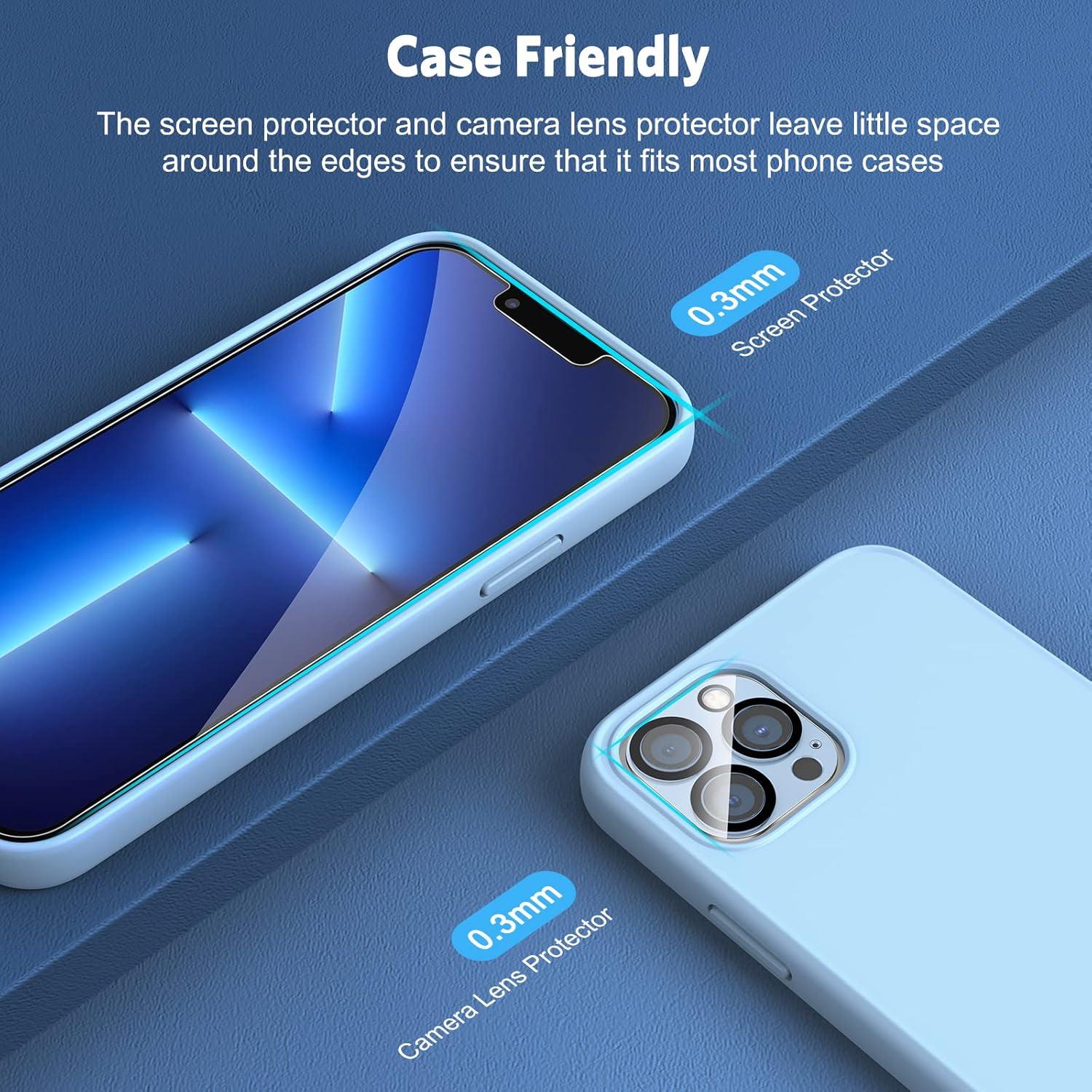 OMOTON Schutzglas für iPhone 13 Pro mit Rahmen-Installationshilfe, 3+3 Stück, Anti-Kratzer, Bläschenfrei