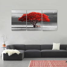 Hyidecorart Rotes Baum Natur Leinwand Bild 40x58cm 3tlg