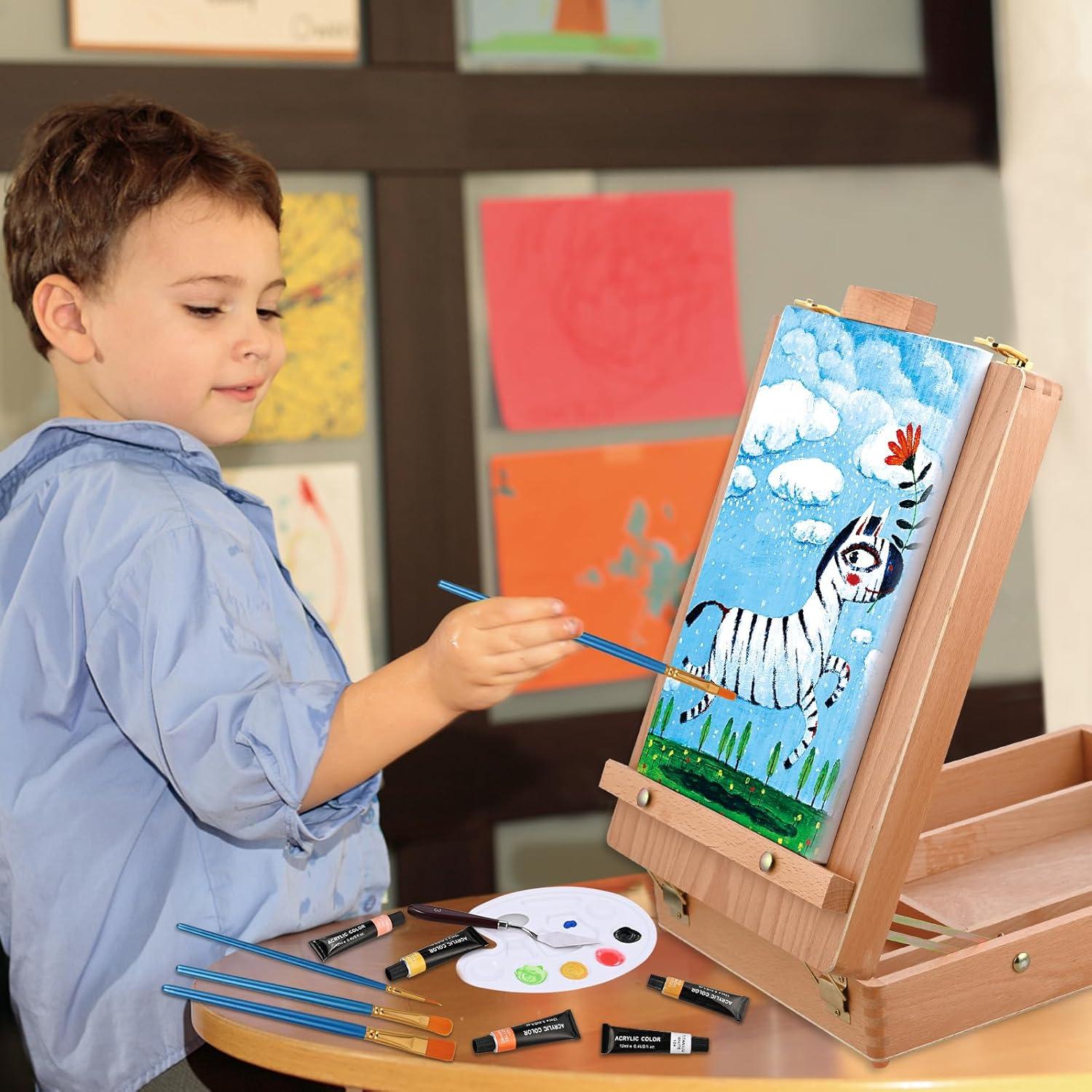 40tlg Acryl Malset Staffelei Koffer 24 Farben Palette Pinsel A4 Künstler