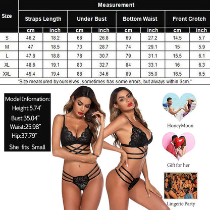Avidlove Spitzen Dessous Set BH Höschens Schwarz XXXL