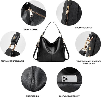 Pahajim Handtaschen und Geldbörsen Set Damen PU Leder Schwarz 3er-Set