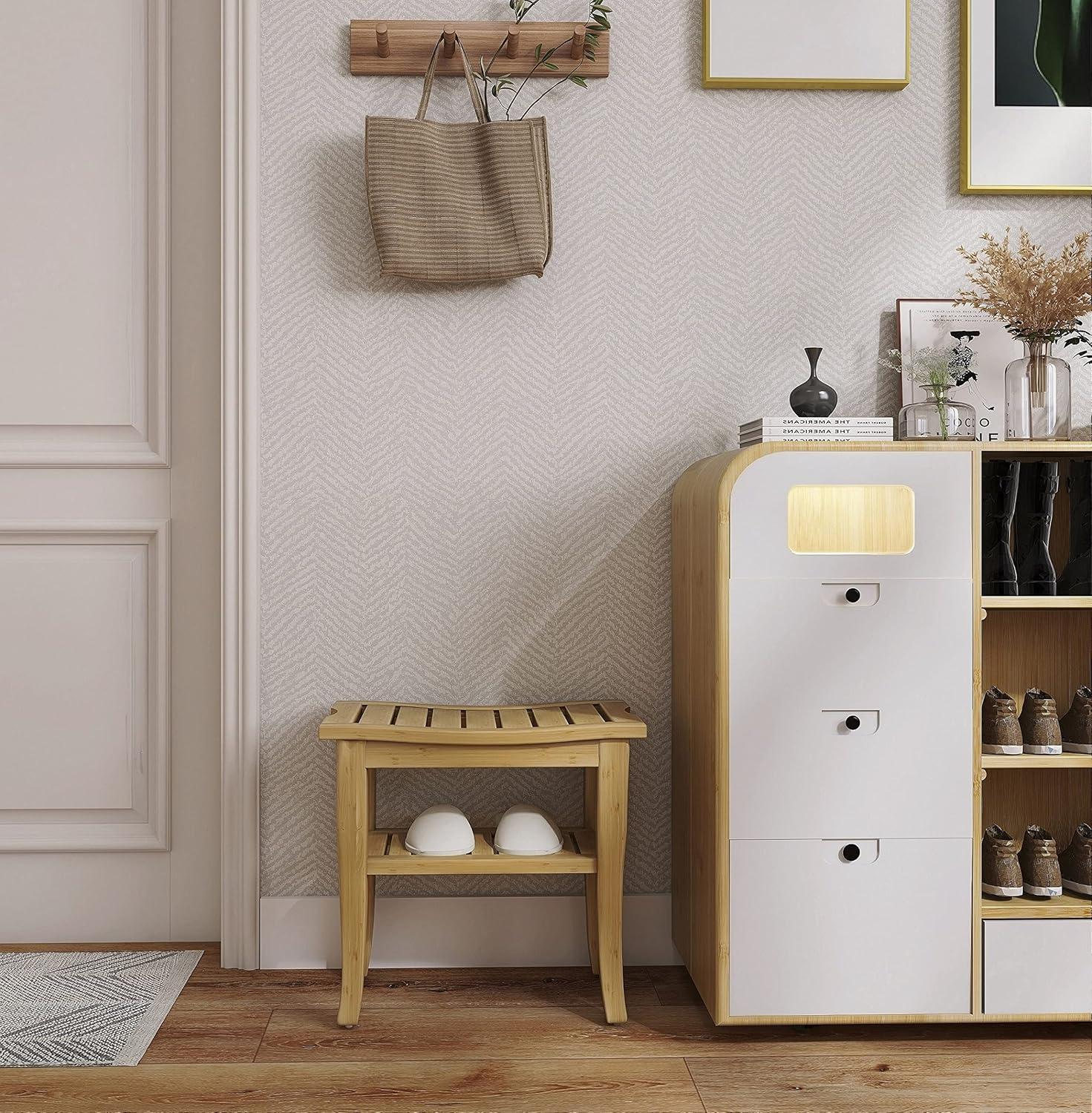 Bambus-Duschbank 2-stufiger Holz-Spa-Organizer Hocker Badewannenstuhl