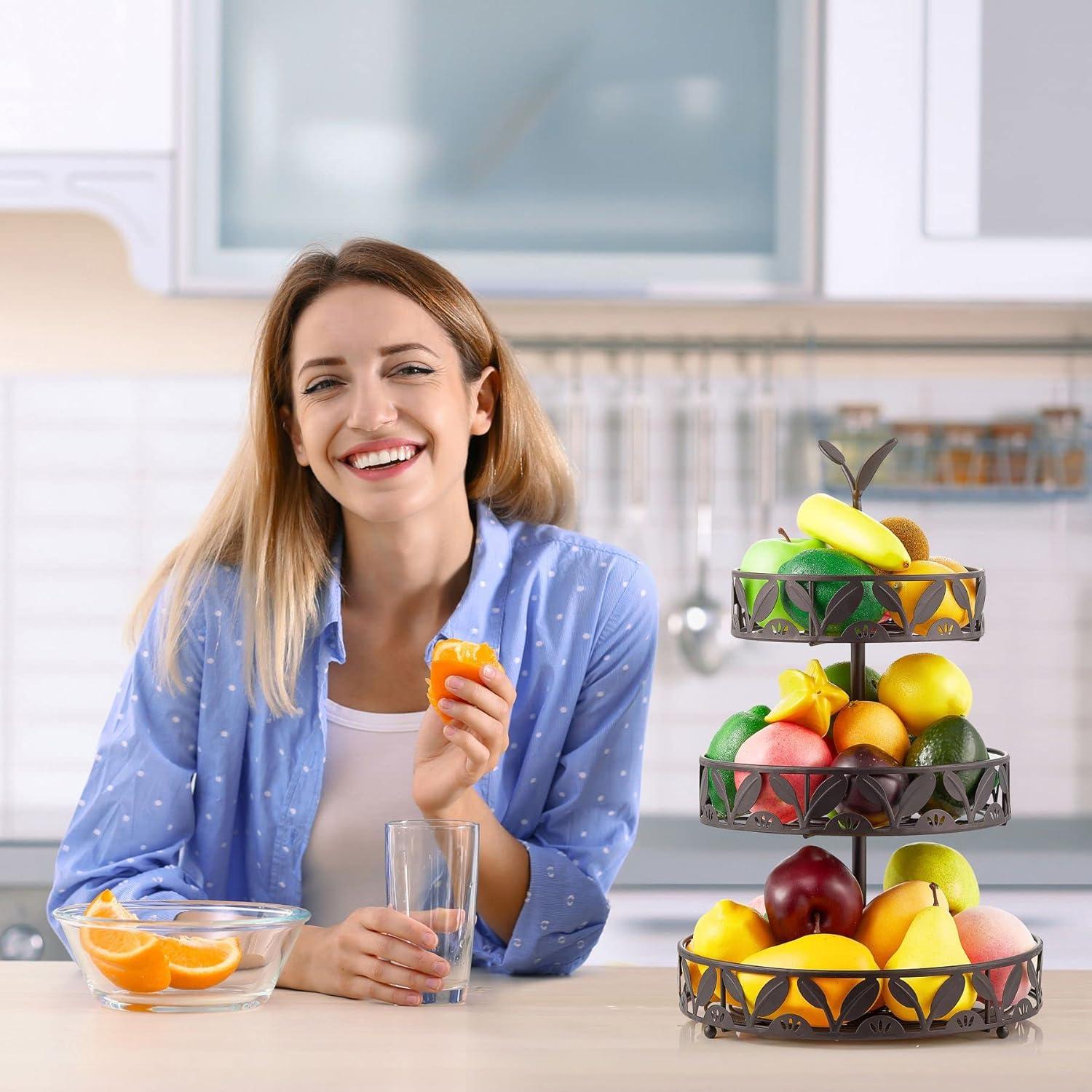 3-Stufiger Obstkorb für Küche Theke Esstisch Schwarz