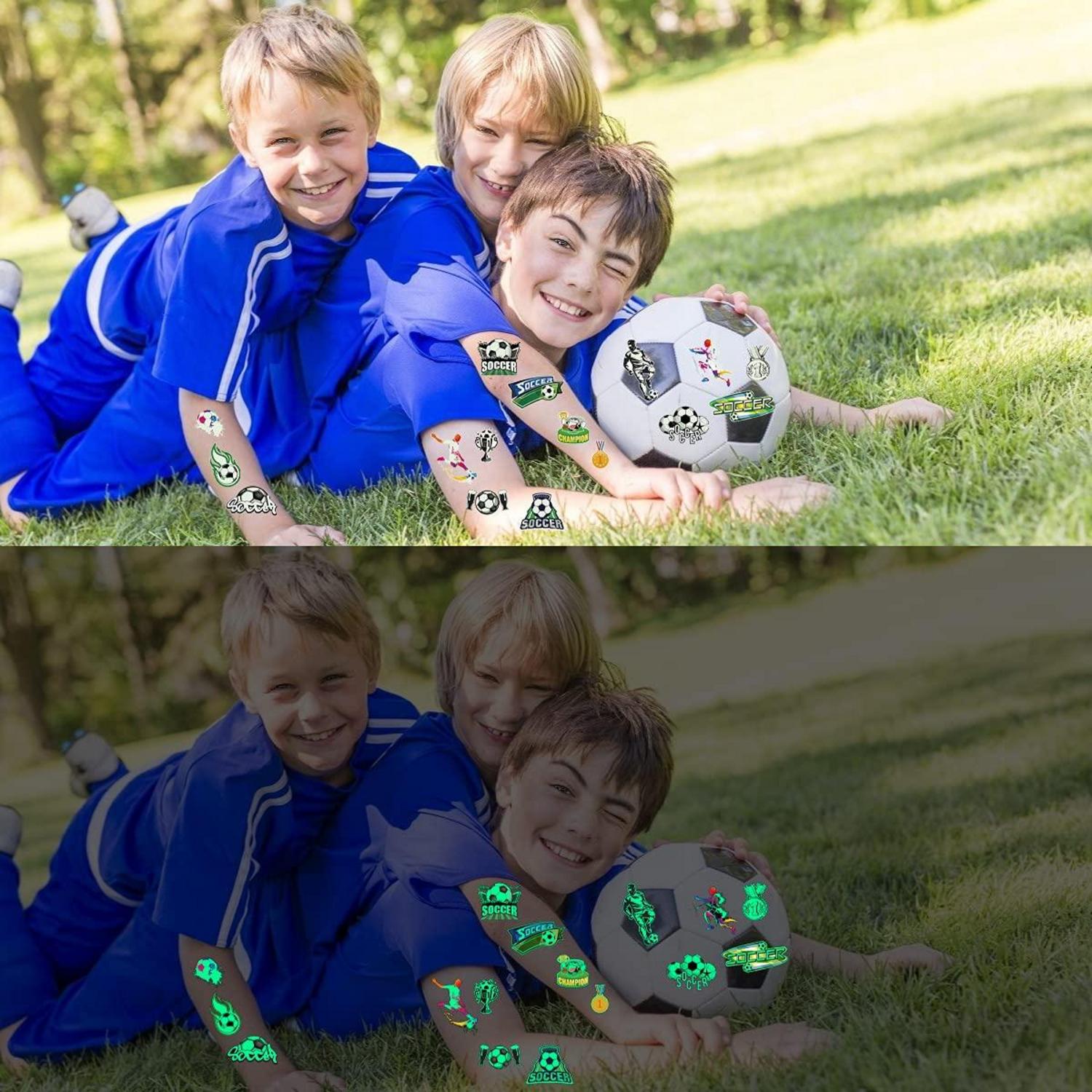 10x Leuchtende Fußball Tattoos Kinder Set für Geburtstag & Weihnachten