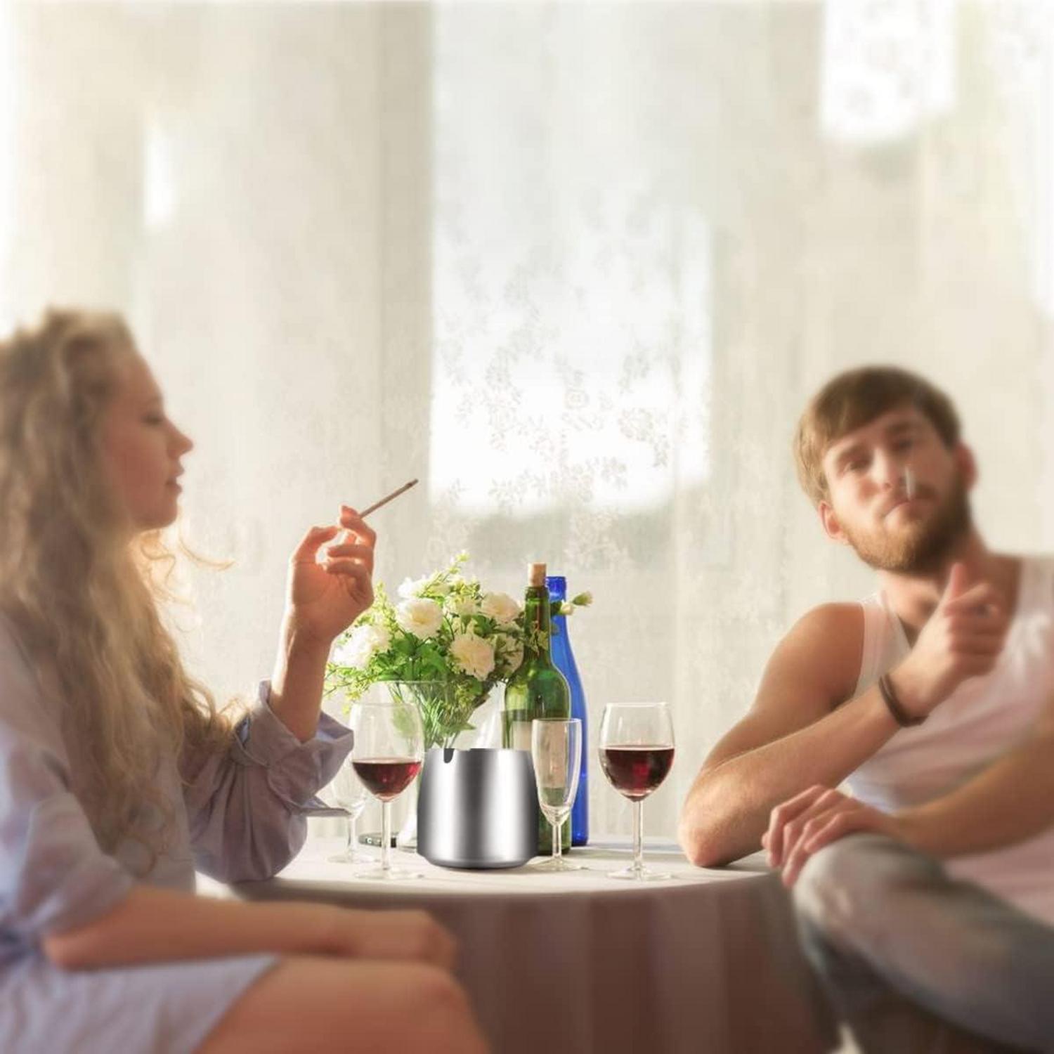 Moderner Standaschenbecher für Draußen Edelstahl 3 Zigarettenrillen