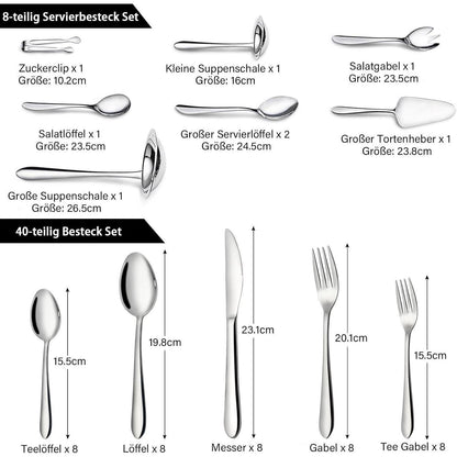 48-teiliges Edelstahl Besteckset für 8