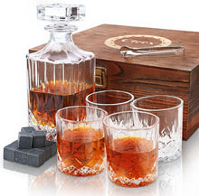 Whiskey-Karaffe Set 750ml, 4 Whiskeygläser, 12 Steine, Geschenkbox