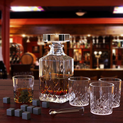 Whiskey Karaffe Set 750ml Dekanter 4x 220ml Whiskeygläser 12