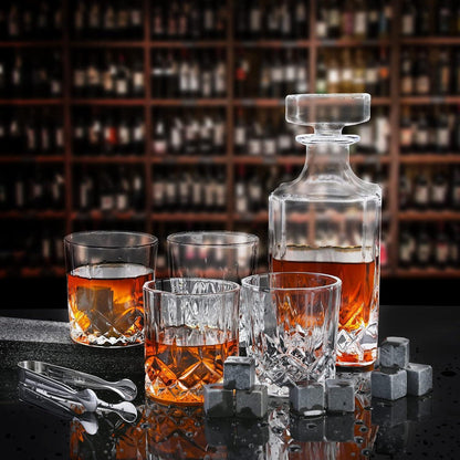 Whiskey-Karaffe Set mit 4 Gläsern 12 Steine Holzkiste Vatertagsgeschenk