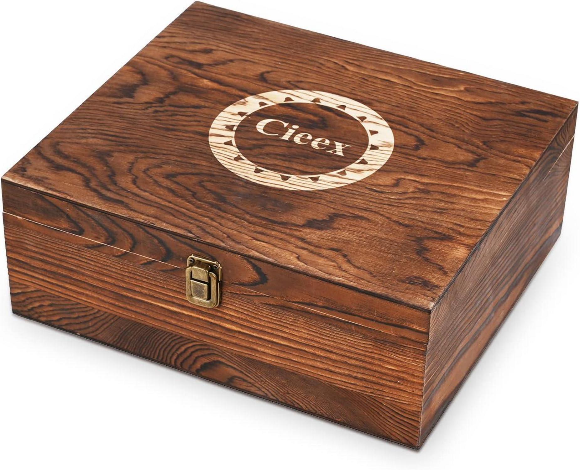 Cieex Whiskey Karaffe Set mit 4 Whiskeygläsern und 12 Steinen - Geschenkbox für Männer