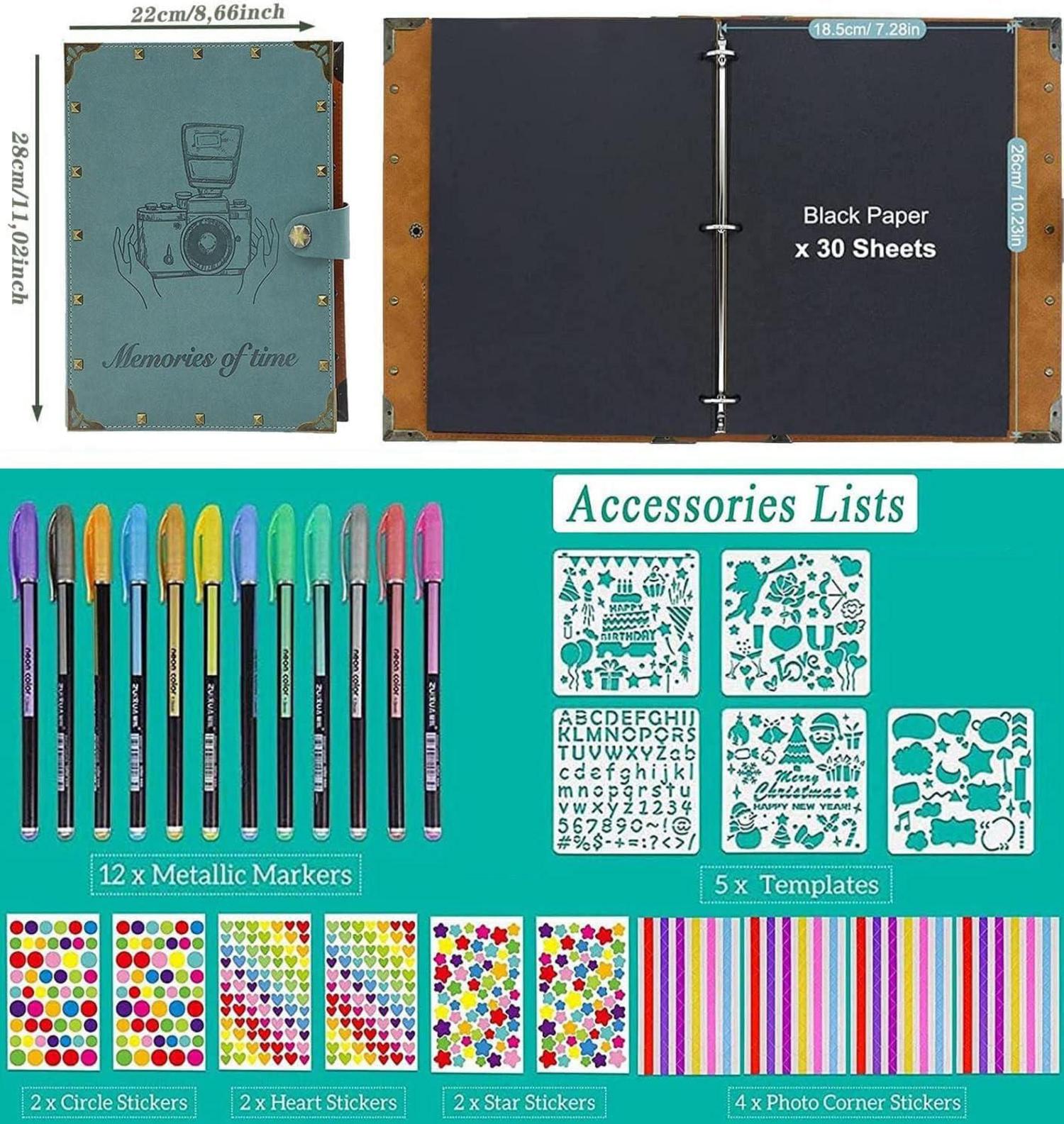 Fotobuch Vintage Stil mit Ringbuch 60 Seiten Scrapbook Freunde + Familie Blau Grau