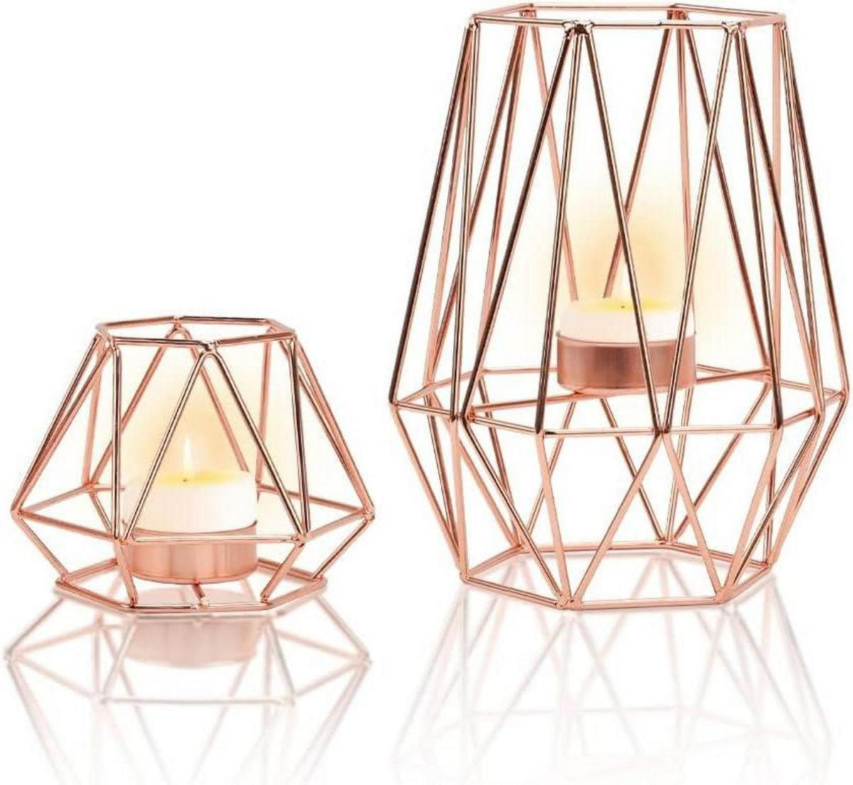 Geometrischer Kerzenhalter Set Rose Gold Metall Vintage Teelichthalter