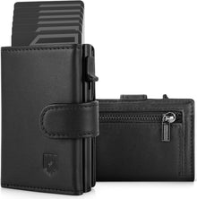 RFID Kreditkartenetui Herren mit Münzfach Pop-Up Aluminium Schwarz
