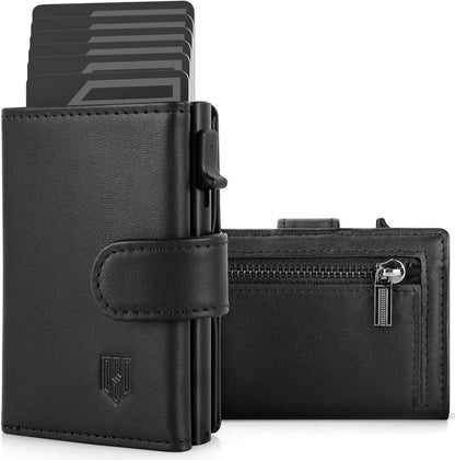 RFID Kreditkartenetui Herren mit Münzfach Pop-Up Aluminium Schwarz