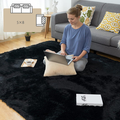 Großer Schwarz Shaggy Teppich 150x240cm Hochflor Moderner