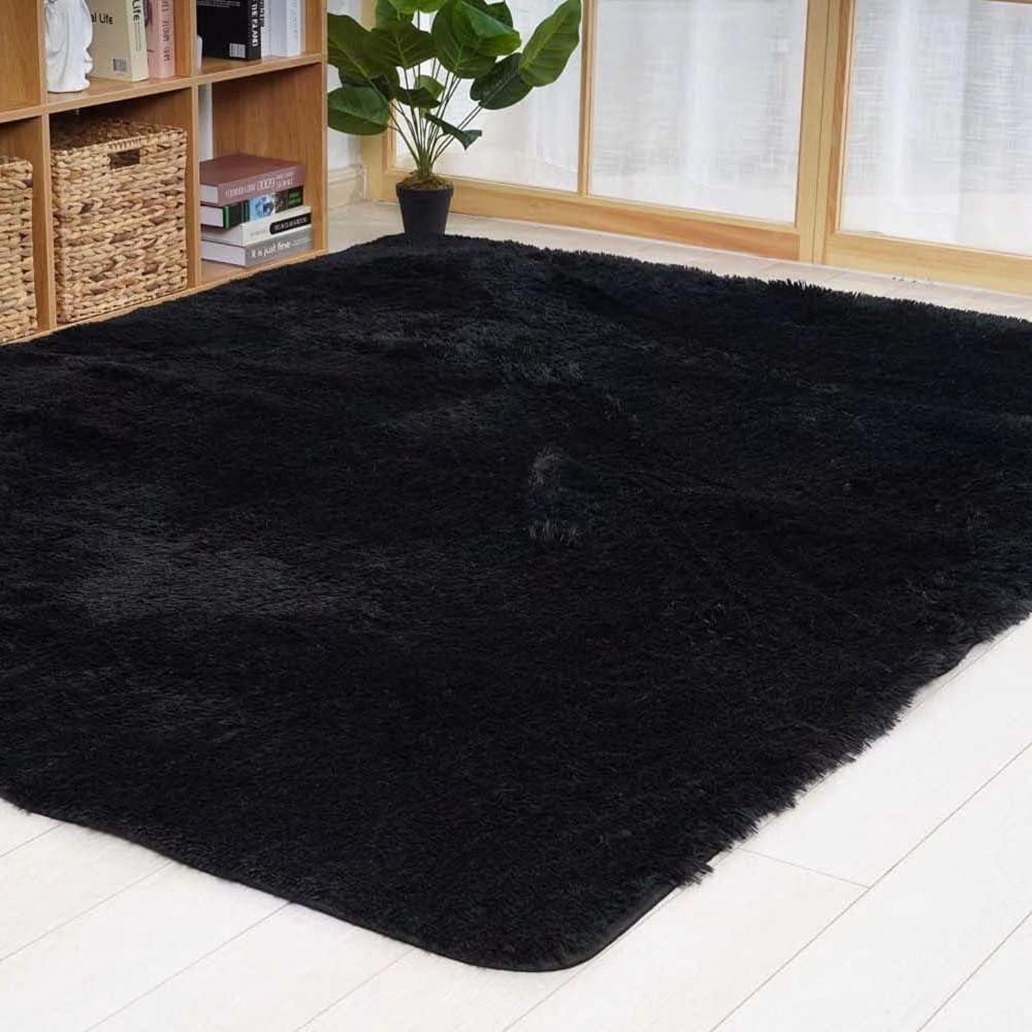 Schwarzer Shaggy Teppich Hochflor 150x240cm Unterseite Anti-Rutsch