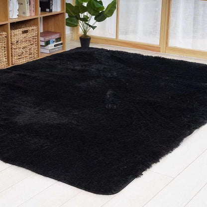 Schwarzer Shaggy Teppich Hochflor 150x240cm Unterseite Anti-Rutsch