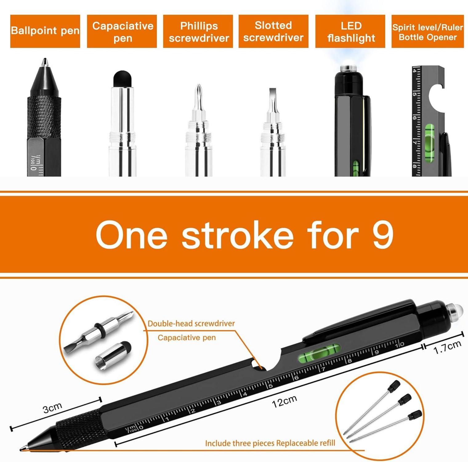 Multifunktions Kugelschreiber Männer Geschenke 9 IN 1 Black