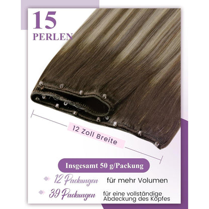 Remy Echthaar Tressen 55cm Dunkelbraun Ombre Micro Weft