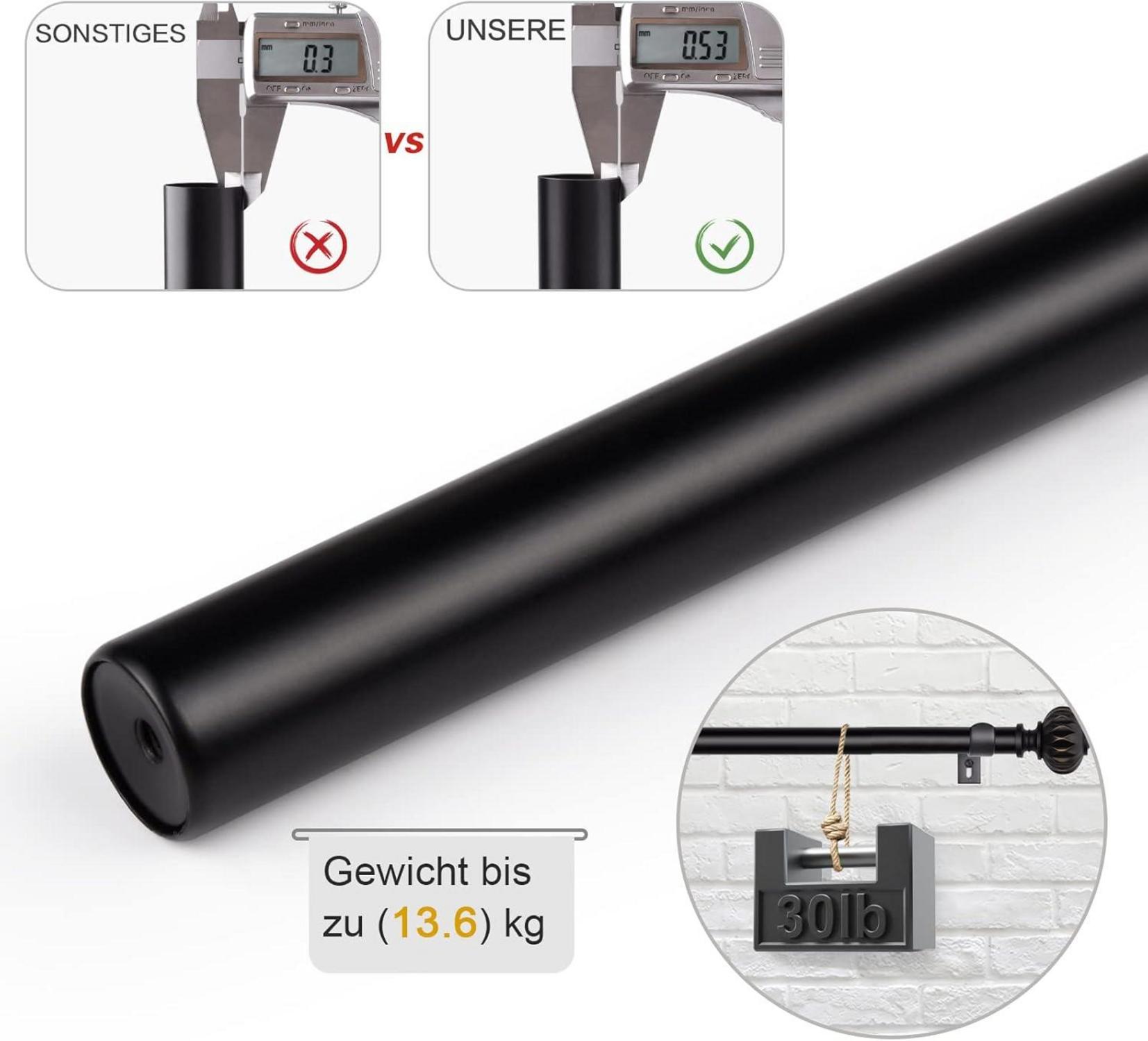 Ausziehbare Gardinenstange Schwarz Metall 182-365cm 25.4mm Durchmesser