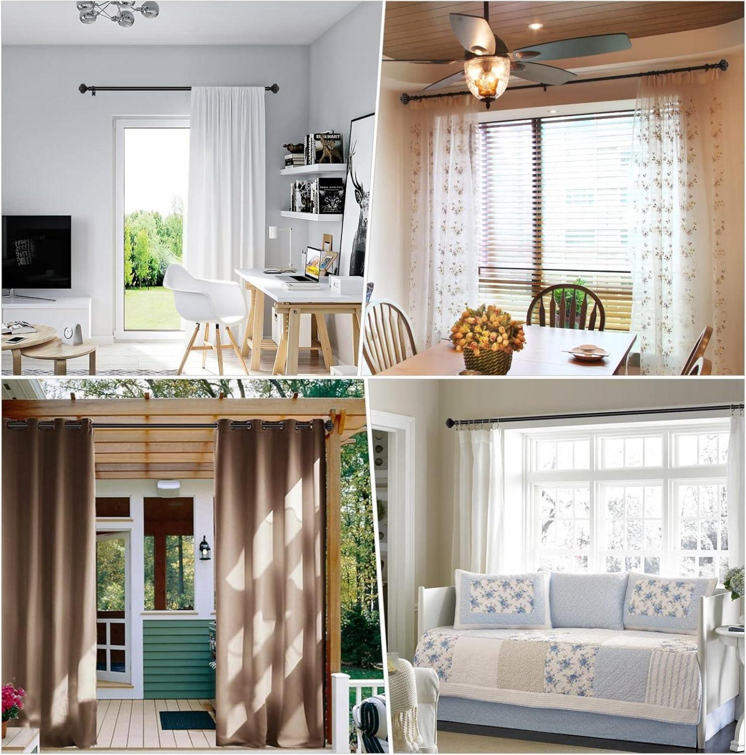 Gardinenstange Ausziehbar 182-365 cm Schwarz Metall mit