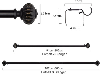 Ausziehbare Schwarz Metall Gardinenstange 182-365 cm Blütenstruktur