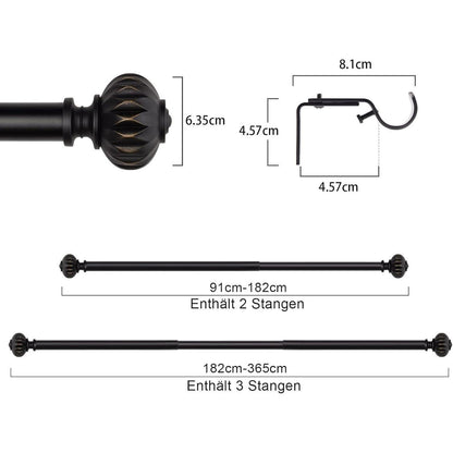 Ausziehbare Gardinenstange 91-182 cm Schwarz Metall