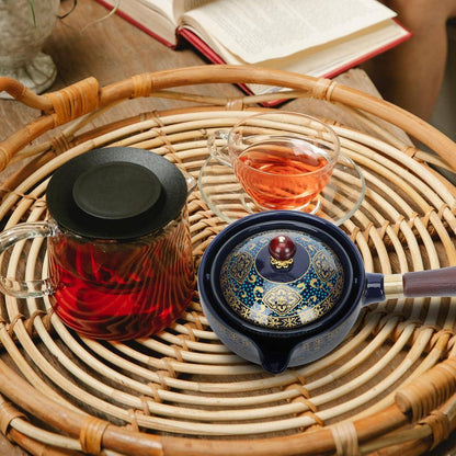 Japanische Keramik Teekanne Kyusu mit Holzgriff und Teesieb