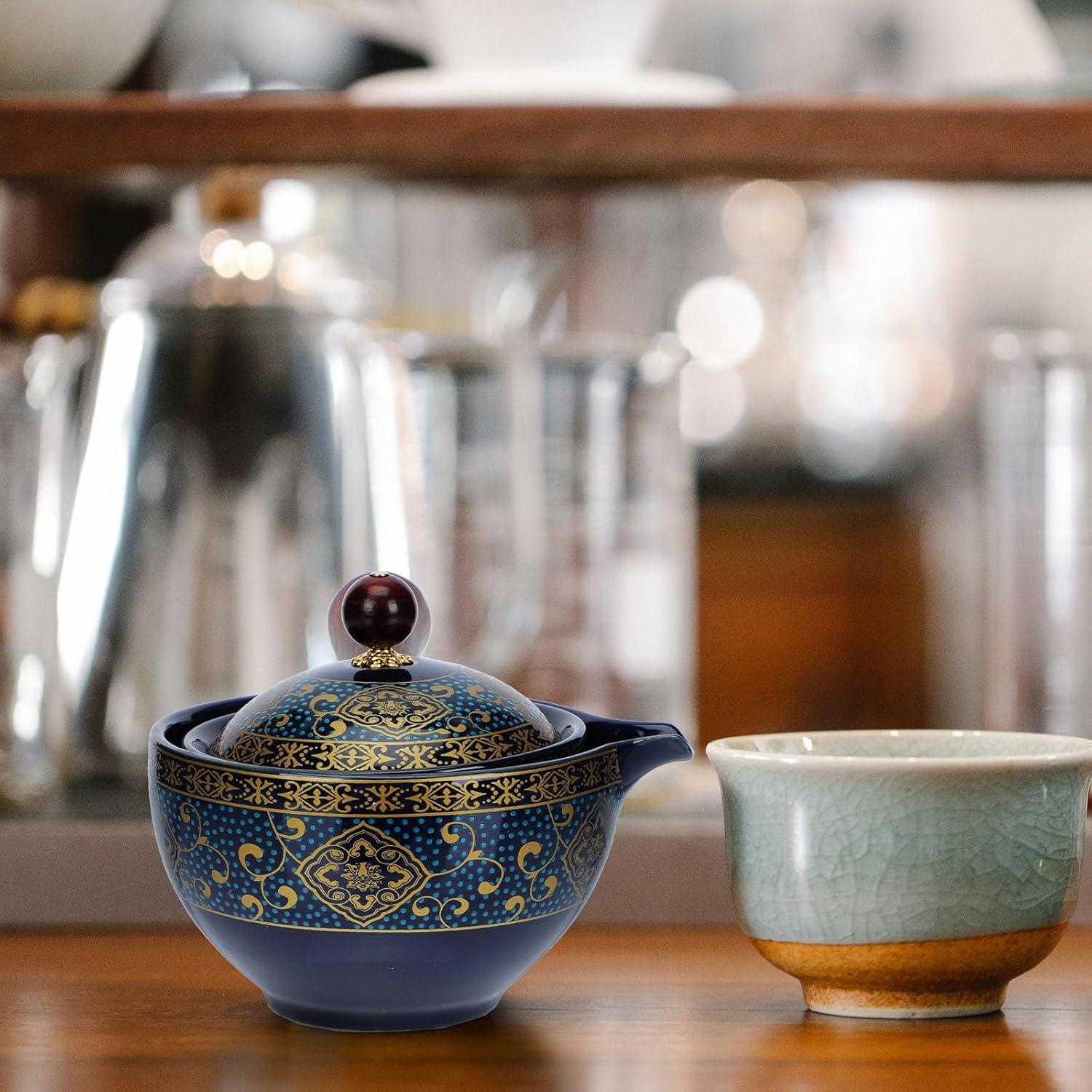 Keramik Teekanne Japanische Kyusu mit Holzgriff Teesieb Retro