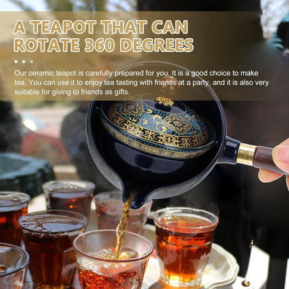 Japanische Keramik Teekanne Kyusu mit Holzgriff und Teesieb - Retro Stil