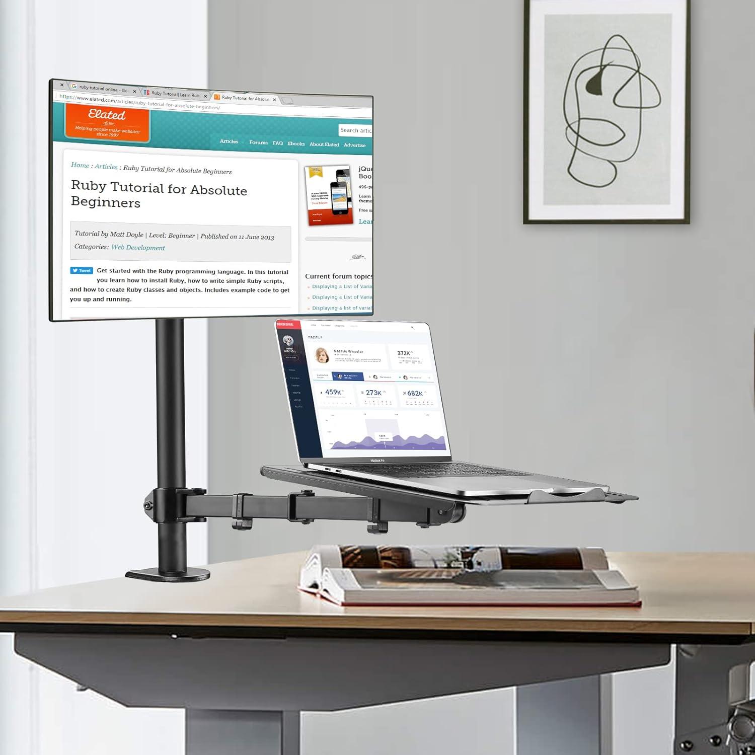 Monitor Arm mit Laptop Halterung für 13-27 Zoll Bildschirme & bis zu 15,6 Zoll Notebooks