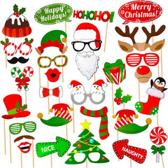 32 Stücke Weihnachtsfeier Foto Booth Props Kit Frohe Weihnachten Party