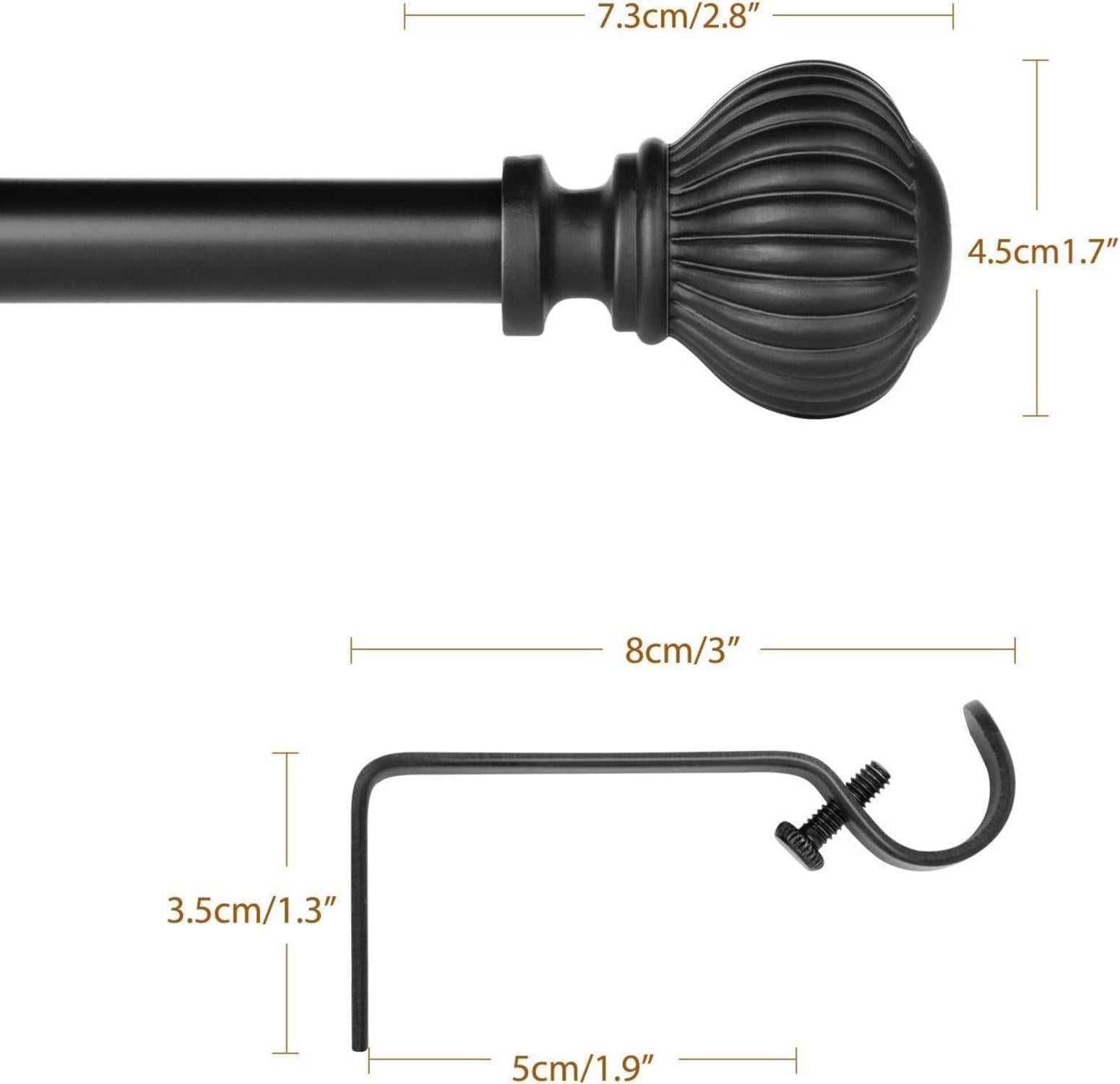 Ausziehbare Gardinenstange 122-218 cm Schwarz 16mm Metall Kürbis-Endstück
