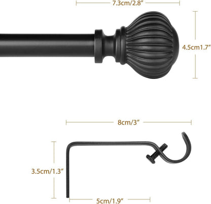 Ausziehbare Gardinenstange 122-218 cm Schwarz 16mm Metall Kürbis-Endstück