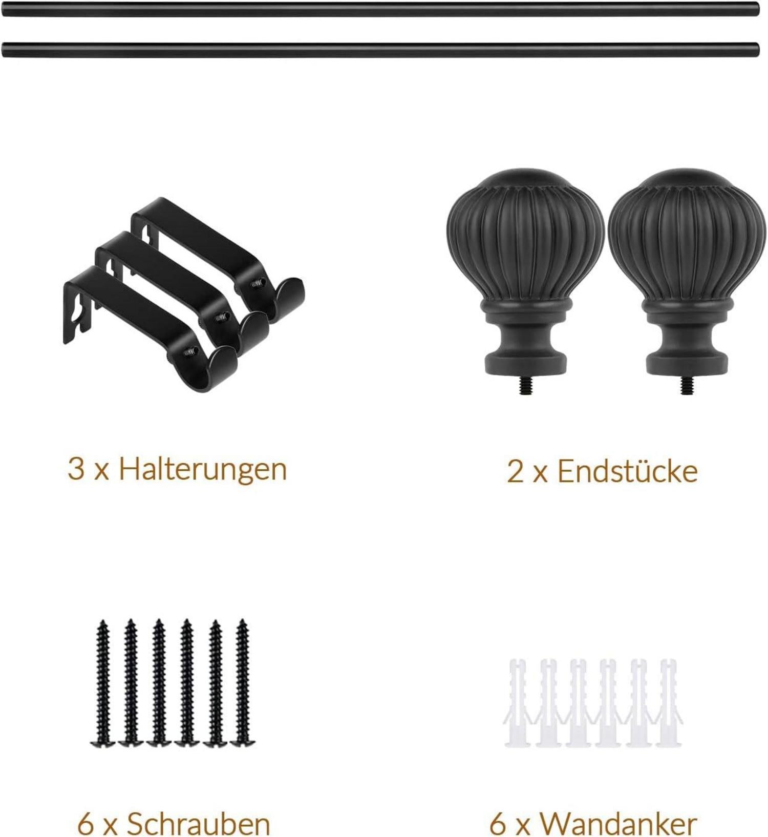 Gardinenstange Ausziehbar 122-218 cm Schwarz Metall Kürbis-Endstück