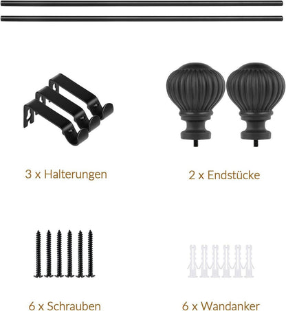 Gardinenstange Ausziehbar 122-218 cm Schwarz Metall Kürbis-Endstück