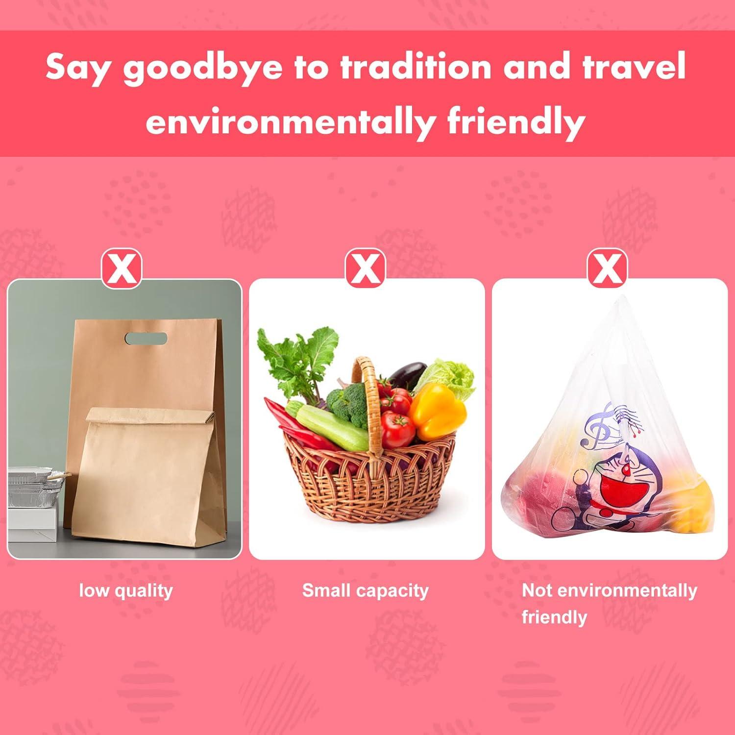 QINREN 4er-Pack wiederverwendbare Einkaufstaschen - faltbar, waschbar, ökologisch - Multifunktionale