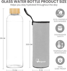Bugucat Glasflasche 1000ml Trinkflasche Bambusdeckel