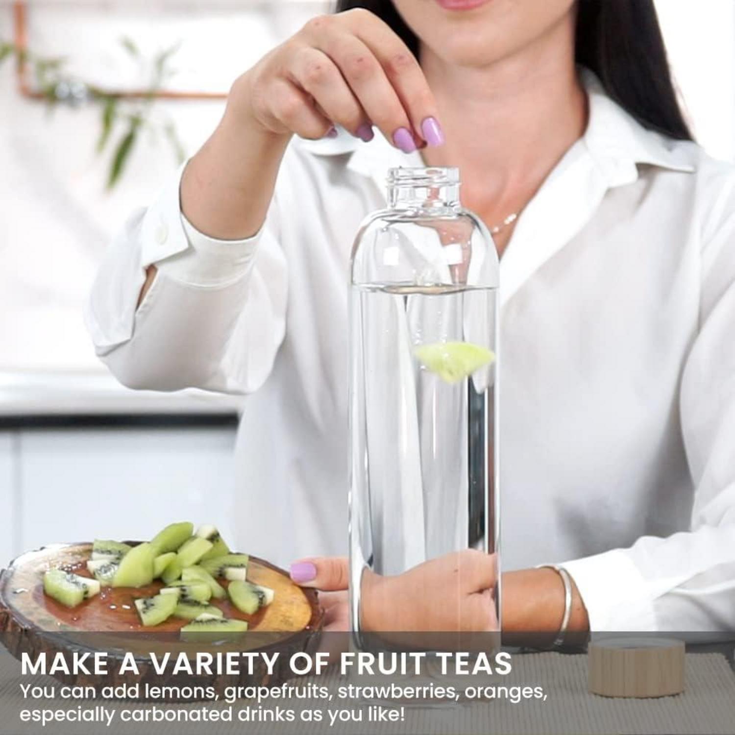 Bugucat Glasflasche 1000 ML Bambusdeckel Borosilikatglas Grau