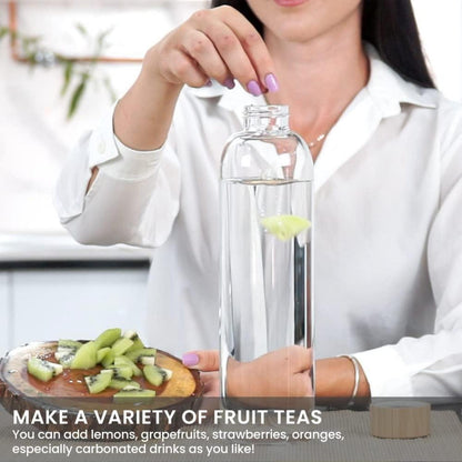 Bugucat Glasflasche 1000 ML Bambusdeckel Borosilikatglas Grau