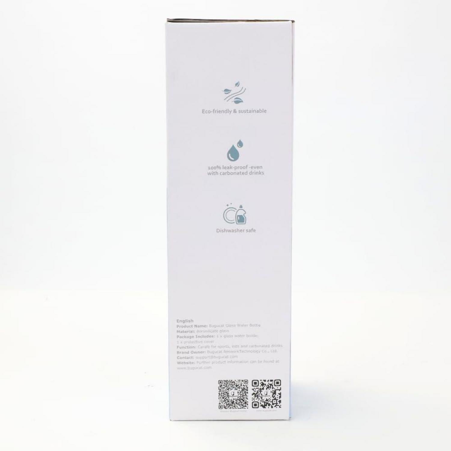 Bugucat Glasflasche 1000 ML Bambusdeckel Borosilikatglas Grau