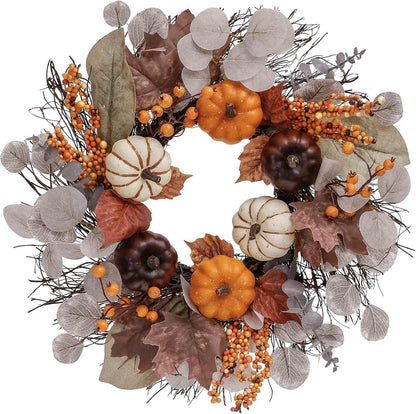 Herbstkranz Kürbis Deko Ahornblatt Beere 45cm Violett