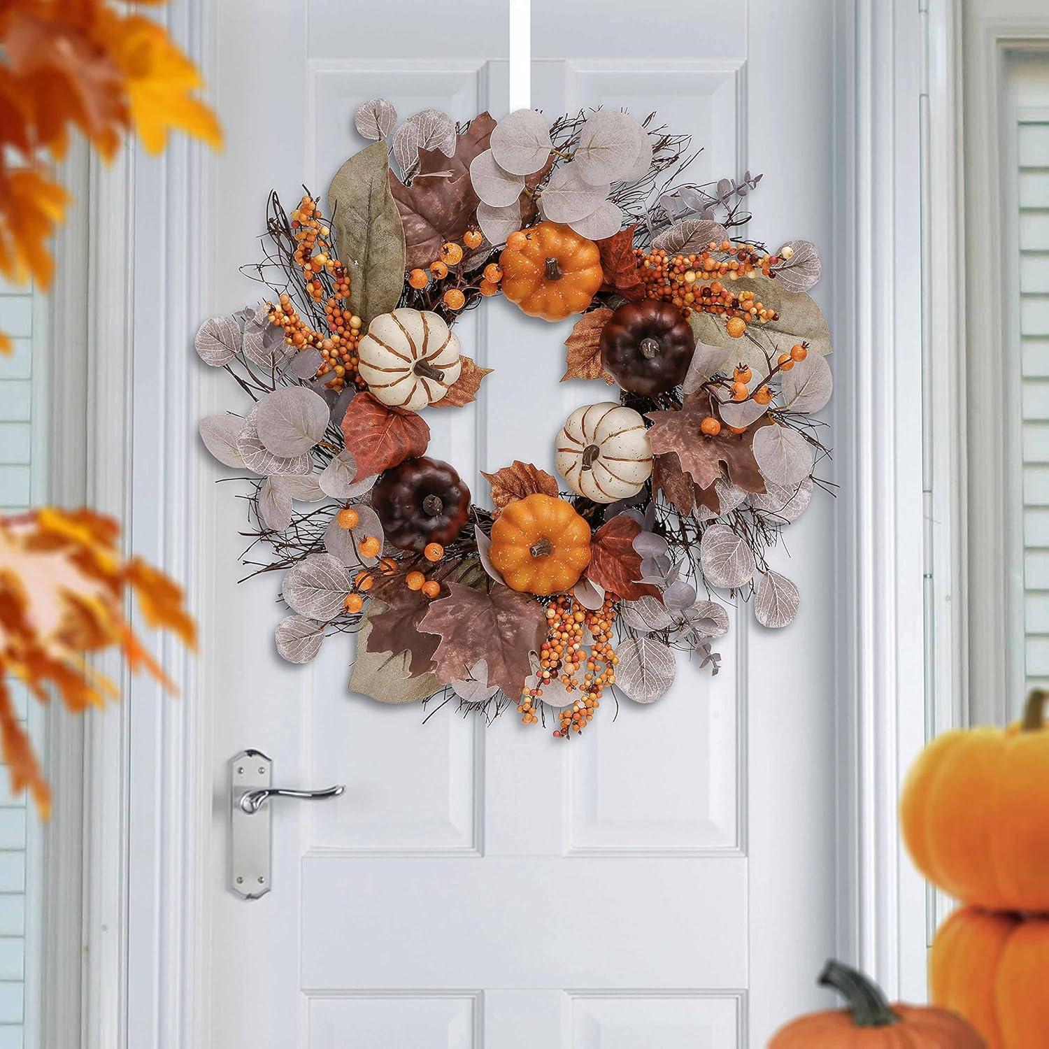 Künstlicher Türkranz Herbstdeko 45cm Violett Ahornblatt Beere