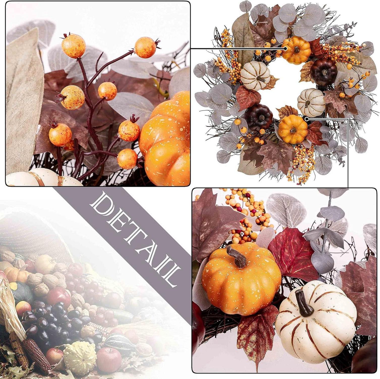 Herbstkranz 45cm Türkranz Kürbis Ahornblatt Halloween Violett